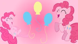 Size: 1920x1080 | Tagged: safe, artist:mlpwallpapermaker, derpibooru import, pinkie pie, earth pony, pony, cutie mark, female, gradient background, image, laughing, mare, open mouth, open smile, png, smiling, solo, wallpaper