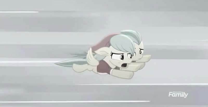 Size: 2160x1112 | Tagged: safe, derpibooru import, screencap, barley barrel, pickle barrel, pegasus, pony, rainbow roadtrip, accident, barrel twins, brother and sister, clothes, desaturated, female, flying, gray, hat, hoodie, image, jpeg, male, scared, shirt, shocked, shocked expression, siblings, t-shirt, twins
