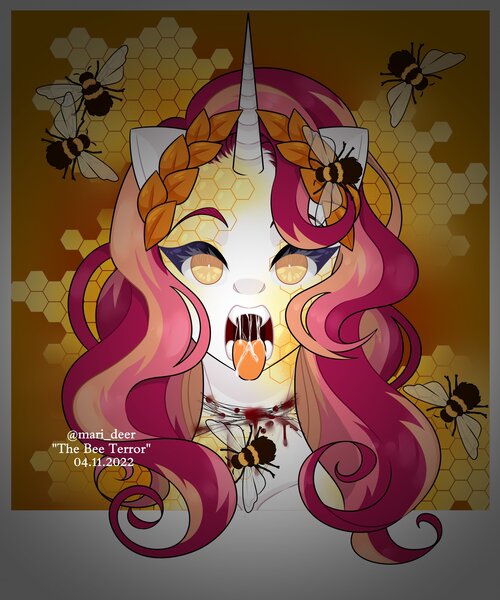 Size: 2500x3000 | Tagged: safe, artist:mari_deer, derpibooru import, oc, drool, drool string, fangs, image, jpeg