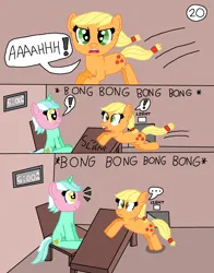 Size: 2550x3254 | Tagged: safe, artist:alyssafire, artist:nightshadowmlp, derpibooru import, applejack, lyra heartstrings, earth pony, pony, unicorn, comic:five am at pinkie's: the prequel, clock, female, image, mare, missing accessory, png, wearing a mask