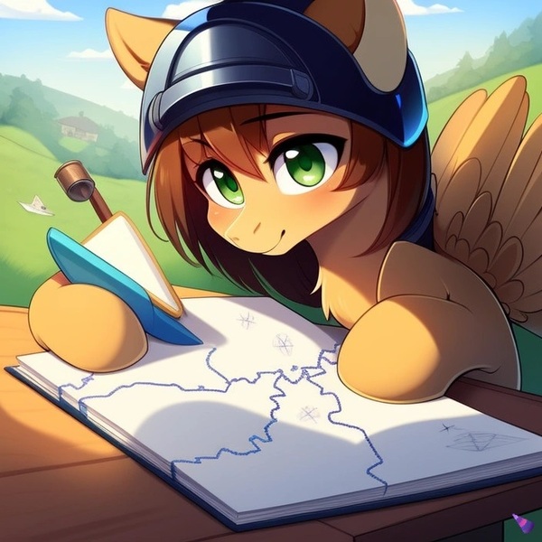 Size: 704x704 | Tagged: safe, derpibooru import, machine learning generated, purplesmart.ai, stable diffusion, oc, oc:leafhelm, pegasus, pony, cartographer, drawing a map, helmet, image, jpeg, map, mapmaker