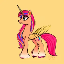 Size: 1024x1024 | Tagged: safe, artist:petaltwinkle, derpibooru import, sunny starscout, artificial horn, artificial wings, augmented, g5, horn, image, jpeg, magic, magic horn, magic wings, wings