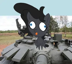 Size: 390x343 | Tagged: safe, artist:eklipsethepony, derpibooru import, oc, oc:eklipse, unofficial characters only, pegasus, pony, big eyes, big head, derp, image, png, t-72b3, tank (vehicle), this will end in death, this will end in tears, this will end in tears and/or death, tongue out