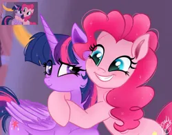 Size: 1368x1074 | Tagged: safe, artist:petaltwinkle, derpibooru import, screencap, pinkie pie, twilight sparkle, twilight sparkle (alicorn), alicorn, earth pony, pony, the summer sun setback, cute, daaaaaaaaaaaw, diapinkes, duo, eye clipping through hair, female, folded wings, g4, hug, image, jpeg, lesbian, mare, physique difference, redraw, scene interpretation, screencap reference, shipping, slim, twiabetes, twinkie, wings