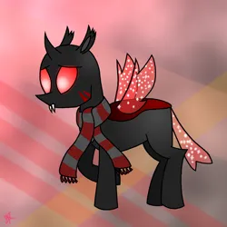 Size: 2000x2000 | Tagged: safe, artist:neonshy02, derpibooru import, oc, changeling, changeling oc, clothes, image, png, red changeling, scarf, solo