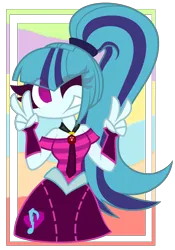 Size: 1400x2000 | Tagged: safe, artist:scridley-arts, artist:scridleyr, derpibooru import, sonata dusk, human, equestria girls, double peace sign, female, image, one eye closed, peace sign, png, solo, wink