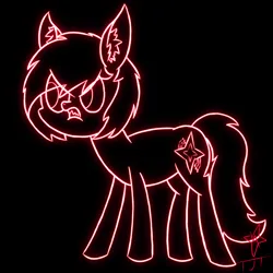 Size: 2000x2000 | Tagged: safe, artist:neonshy02, derpibooru import, oc, oc:neon shy, unofficial characters only, earth pony, pony, angry, black background, earth pony oc, eye clipping through hair, frown, high res, image, neon, newbie artist training grounds, png, signature, simple background, solo, teeth
