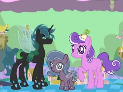 Size: 1033x774 | Tagged: safe, artist:starlingsentry27, derpibooru import, screwball, oc, oc:mothball, oc:twisty, changeling, changepony, earth pony, hybrid, pony, fanfic:daughter of discord, base used, changeling oc, female, hat, hybrid oc, image, jpeg, male, mare, missing cutie mark, parent:oc:mothball, parent:screwball, parents:canon x oc, propeller hat