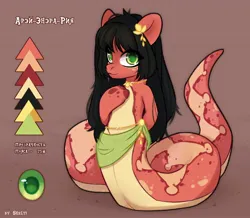 Size: 2296x2000 | Tagged: safe, artist:shelti, derpibooru import, oc, unofficial characters only, lamia, original species, clothes, colored pupils, cyrillic, female, flower, gradient background, hoof on chest, image, jewelry, jpeg, long mane, necklace, reference sheet, skirt, snake tail, solo, tail