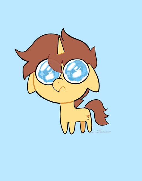 Size: 1074x1368 | Tagged: safe, artist:petaltwinkle, derpibooru import, oc, unnamed oc, unofficial characters only, pony, unicorn, big eyes, chibi, eye clipping through hair, floppy ears, frown, horn, image, jpeg, light blue background, simple background, solo, unicorn oc, wide eyes