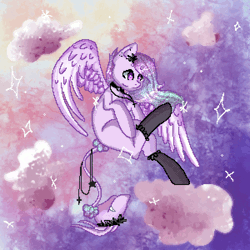 Size: 600x600 | Tagged: safe, artist:vivantae, derpibooru import, oc, oc:soda sadie, original species, pegasus, plant pony, pony, animated, blinking, bouncing, clothes, collar, female, gif, image, jewelry, mare, moving, necklace, plant, socks, solo, tail, tailmouth, wings