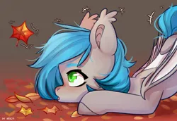 Size: 2900x2000 | Tagged: safe, artist:shelti, derpibooru import, oc, unofficial characters only, bat pony, pony, autumn, bat wings, colored pupils, ear fluff, face down, falling leaves, female, folded wings, image, jpeg, leaf, leaves, looking up, mare, motion lines, open mouth, outdoors, solo, wings