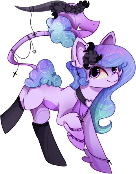 Size: 563x719 | Tagged: safe, artist:satobless, derpibooru import, oc, oc:soda sadie, original species, pegasus, plant pony, pony, animated, blinking, clothes, collar, female, image, jewelry, mare, moving, necklace, pixel art, pixelated, plant, png, purple hair, socks, solo, tail, tailmouth, wings