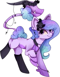 Size: 563x719 | Tagged: safe, artist:satobless, derpibooru import, oc, oc:soda sadie, original species, pegasus, plant pony, pony, animated, blinking, clothes, collar, female, image, jewelry, mare, moving, necklace, pixel art, pixelated, plant, png, purple hair, socks, solo, tail, tailmouth, wings