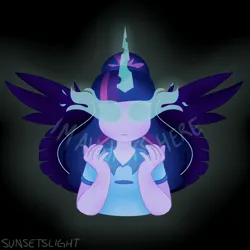 Size: 2000x2000 | Tagged: safe, artist:sunsetslight, derpibooru import, sci-twi, twilight sparkle, equestria girls, female, glow, glowing eyes, image, jpeg, midnight sparkle, possessed, solo