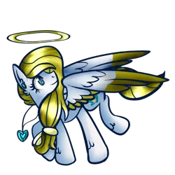 Size: 1000x1000 | Tagged: safe, artist:angellightyt, derpibooru import, oc, oc:angel light, unofficial characters only, pegasus, pony, colored wings, ear piercing, eyelashes, female, halo, image, jewelry, looking back, mare, necklace, pegasus oc, piercing, png, simple background, solo, transparent background, two toned wings, wings