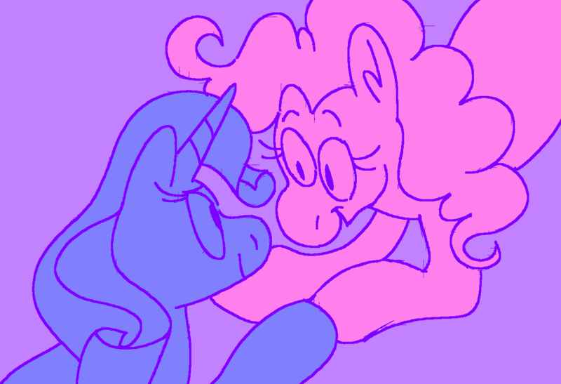 Size: 1316x900 | Tagged: safe, artist:msponies, derpibooru import, pinkie pie, rarity, earth pony, pony, unicorn, duo, duo female, female, g4, holding hooves, image, lesbian, limited palette, looking at each other, looking at someone, mare, ms paint, png, purple background, raripie, requested art, shipping, simple background, smiling