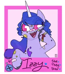 Size: 909x1038 | Tagged: safe, artist:orionofthestars, derpibooru import, izzy moonbow, pony, unicorn, bandaid, bracelet, cute, female, g5, horn, image, izzybetes, jewelry, mare, open mouth, png, signature, solo
