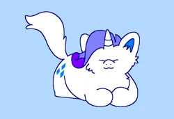 Size: 1316x900 | Tagged: safe, artist:msponies, derpibooru import, rarity, cat, unicorn, :3, blue background, catified, cheek fluff, eyes closed, female, g4, image, ms paint, png, requested art, simple background, solo, species swap, tail