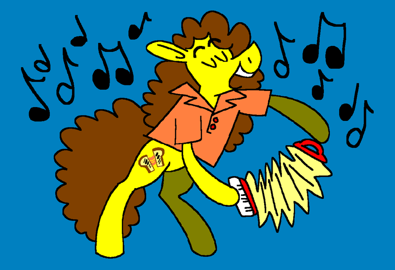 Size: 1316x900 | Tagged: safe, artist:msponies, derpibooru import, cheese sandwich, earth pony, pony, accordion, bipedal, blue background, clothes, cute, diacheeses, eyes closed, image, male, ms paint, music, music notes, musical instrument, open mouth, open smile, playing instrument, png, requested art, shirt, simple background, smiling, solo, stallion, weird al yankovic