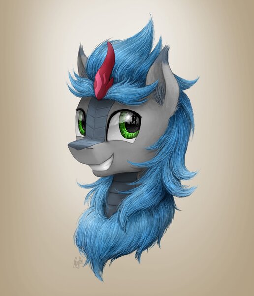 Size: 1121x1303 | Tagged: safe, artist:magfen, derpibooru import, oc, unofficial characters only, kirin, bust, grin, image, jpeg, looking at you, portrait, smiling, smiling at you, solo