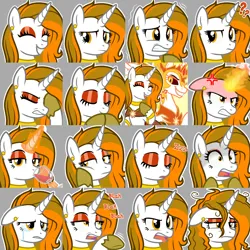 Size: 1997x1998 | Tagged: safe, artist:amgiwolf, derpibooru import, daybreaker, oc, oc:aurora shinespark, alicorn, pony, unicorn, blah blah blah, bored, confused, cross-popping veins, crying, disgusted, ear piercing, earring, emanata, emotes, eyeshadow, facehoof, female, fire magic, frizzy hair, furious, glass, happy, horn, image, jewelry, looking at you, magic, magic aura, makeup, mare, no source available, onomatopoeia, piercing, png, praying, question mark, scared, simple background, singing, sipping, sleeping, sound effects, startled, unicorn oc, wine glass, zzz