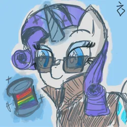 Size: 2048x2048 | Tagged: safe, artist:marzipun, derpibooru import, rarity, pony, unicorn, female, image, jpeg, sunglasses, thread, yarn