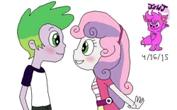 Size: 1024x639 | Tagged: safe, artist:stella-exquisa, derpibooru import, spike, sweetie belle, human, equestria girls, duo, female, humanized, image, jpeg, male, shipping, simple background, spikebelle, straight, white background