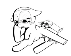 Size: 1937x1522 | Tagged: artist needed, safe, derpibooru import, oc, oc:blitz, unofficial characters only, original species, plane pony, pony, a-10 thunderbolt ii, bored, hoof on cheek, image, looking down, lying down, monochrome, outlines only, plane, png, prone, simple background, solo, white background