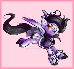 Size: 800x738 | Tagged: safe, artist:bluekazenate, derpibooru import, oc, oc:tail, unofficial characters only, pegasus, chibi, clothes, commission, image, maid, png, solo, watermark