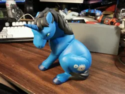 Size: 4672x3504 | Tagged: safe, artist:prince_polaris, derpibooru import, oc, oc:(prince)polaris, unicorn, black mane, blue fur, ceramic, ceramic pony, image, irl, jpeg, painted, photo