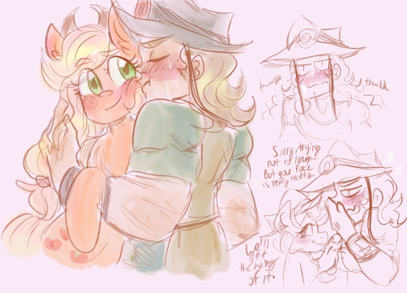 Size: 2841x2047 | Tagged: safe, artist:mimiporcellini, derpibooru import, applejack, human, colored sketch, crossover, crossover shipping, hol horse, holjack, human male, image, interspecies, jojo's bizarre adventure, jpeg, male, shipping