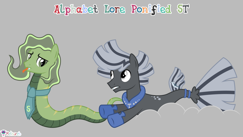 Size: 7111x4000 | Tagged: safe, artist:melisareb, derpibooru import, part of a set, ponified, inkanyamba, original species, pony, seapony (g4), snake, snake pony, .svg available, 16:9, absurd resolution, alphabet lore, fish tail, forked tongue, gray background, image, male, necktie, png, s, seaponified, simple background, snake tail, species swap, stallion, t, tail, teeth, tongue out, vector