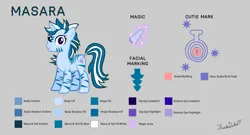 Size: 2000x1080 | Tagged: safe, artist:thunderdasher07, derpibooru import, oc, oc:masara, unofficial characters only, hybrid, pony, unicorn, zebra, zebracorn, zony, color palette, female, gray background, image, mare, png, reference sheet, simple background, solo, zony oc