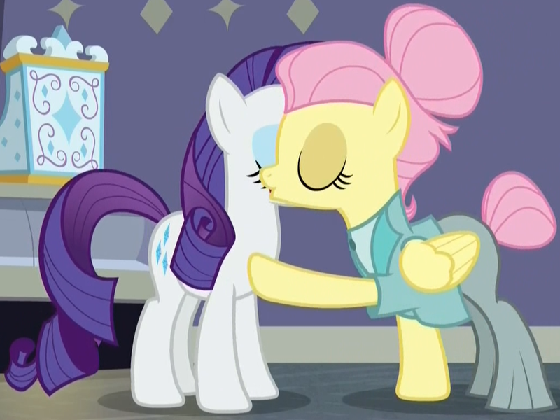 Size: 1022x766 | Tagged: safe, derpibooru import, screencap, fluttershy, rarity, pegasus, pony, unicorn, fake it 'til you make it, season 8, spoiler:s08, air kiss, alternate hairstyle, clothes, cropped, duo, eyes closed, female, hair bun, image, kiss on the cheek, kissing, la bise, mare, platonic kiss, png, raised hoof, rarity for you, severeshy