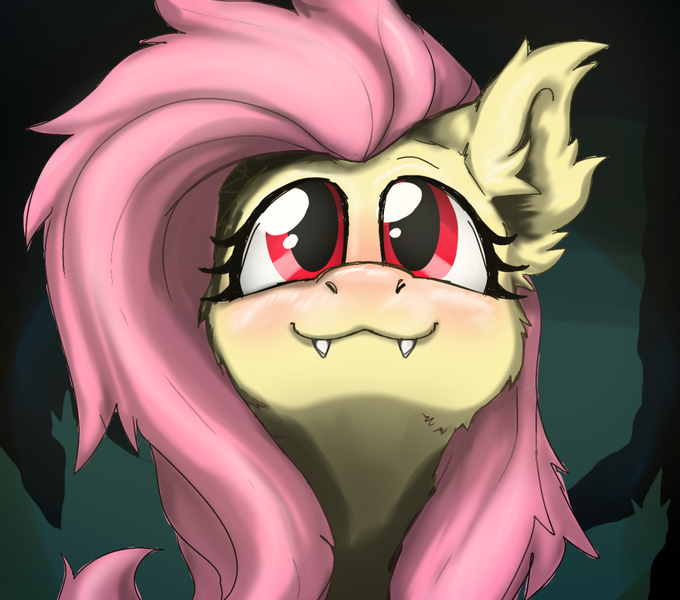 Size: 880x776 | Tagged: safe, artist:solixy406, derpibooru import, fluttershy, bat pony, undead, vampire, bat ponified, flutterbat, image, looking at you, looking up, png, race swap