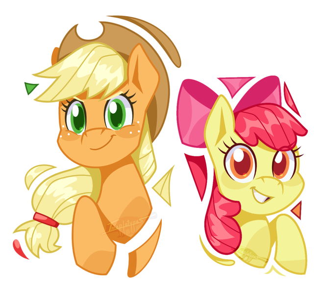 Size: 1280x1162 | Tagged: safe, artist:imaplatypus, derpibooru import, apple bloom, applejack, earth pony, pony, apple sisters, female, filly, foal, image, mare, png, siblings, simple background, sisters, white background