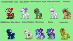 Size: 1037x585 | Tagged: safe, derpibooru import, flutterbye, oc, oc:angel, oc:gardenia, oc:meadow gale, oc:midnight angel, oc:misty dream, oc:nibbles, oc:starry, alicorn, bat pony, fly, fly-der, hybrid, insect, kirin, monster pony, moth, mothpony, original species, pegasus, pony, spider, spiderpony, taiga pony, fallout equestria, fallout equestria: project horizons, artificial alicorn, ashes town, blank, blue alicorn (fo:e), bow, fanfic art, female, game screencap, hair bow, image, png, snow, species swap