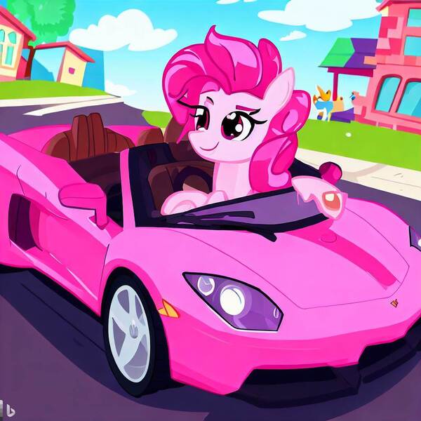 Size: 1024x1024 | Tagged: safe, derpibooru import, machine learning generated, pinkie pie, pony, car, female, image, jpeg, lamborghini, mare