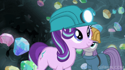 Size: 520x293 | Tagged: safe, derpibooru import, screencap, maud pie, starlight glimmer, rock solid friendship, animated, gif, image, smiling, when she smiles