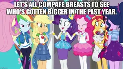 Size: 888x499 | Tagged: suggestive, derpibooru import, edit, edited screencap, screencap, applejack, fluttershy, opalescence, pinkie pie, rainbow dash, rarity, sci-twi, spike, spike the regular dog, sunset shimmer, twilight sparkle, dog, equestria girls, equestria girls series, fomo, spoiler:eqg series (season 2), caption, humane five, humane seven, humane six, image, image macro, jpeg, text