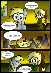 Size: 556x787 | Tagged: safe, artist:neoncabaret, derpibooru import, derpy hooves, oc, oc:mel, human, pegasus, pony, comic:derpy's wish, comic, food, image, muffin, png