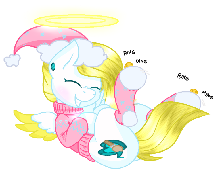 Size: 925x719 | Tagged: safe, artist:angellightyt, derpibooru import, oc, oc:angel light, unofficial characters only, pegasus, pony, base used, clothes, colored wings, female, halo, image, laughing, mare, pegasus oc, png, simple background, solo, sweater, transparent background, two toned wings, wings