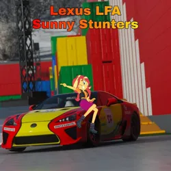 Size: 1076x1076 | Tagged: safe, derpibooru import, edit, editor:scitwisparkle42, sunset shimmer, human, equestria girls, car, forza horizon, forza horizon 4, game screencap, image, jpeg, lexus, lexus lfa, solo, video game