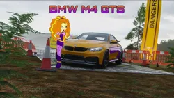 Size: 1078x607 | Tagged: safe, derpibooru import, edit, editor:scitwisparkle42, adagio dazzle, human, equestria girls, bmw, bmw m4, bmw m4 gts, car, forza horizon, forza horizon 4, game screencap, image, jpeg, solo, video game