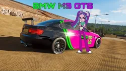 Size: 1078x606 | Tagged: safe, derpibooru import, edit, editor:scitwisparkle42, aria blaze, human, equestria girls, bmw, bmw m3, bmw m3 gts, car, forza horizon, forza horizon 4, game screencap, image, jpeg, solo, video game