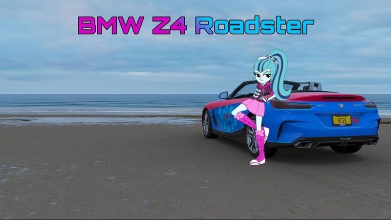 Size: 1080x607 | Tagged: safe, derpibooru import, edit, editor:scitwisparkle42, sonata dusk, human, equestria girls, bmw, bmw z4, car, forza horizon, forza horizon 4, game screencap, image, jpeg, solo, video game