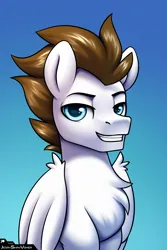 Size: 2000x3000 | Tagged: safe, artist:jedayskayvoker, derpibooru import, oc, oc:core, pegasus, pony, bust, chest fluff, fluffy, folded wings, gradient background, icon, image, looking at you, male, pegasus oc, png, portrait, smiling, smiling at you, solo, stallion, wings