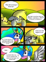 Size: 588x782 | Tagged: safe, artist:neoncabaret, derpibooru import, derpy hooves, princess celestia, oc, oc:mel, alicorn, human, pegasus, pony, comic:derpy's wish, comic, crying, image, imminent death, jewelry, png, regalia