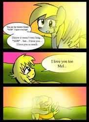 Size: 576x792 | Tagged: safe, artist:neoncabaret, derpibooru import, derpy hooves, oc, oc:mel, human, pegasus, pony, comic:derpy's wish, comic, crying, hug, image, imminent death, png